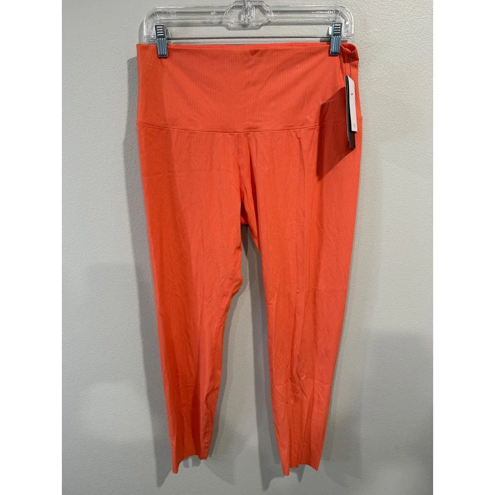 Nike Zenvy Dri-FIT Ribbed High Waisted Leggings Womens‎ XL Orange HF1443-814